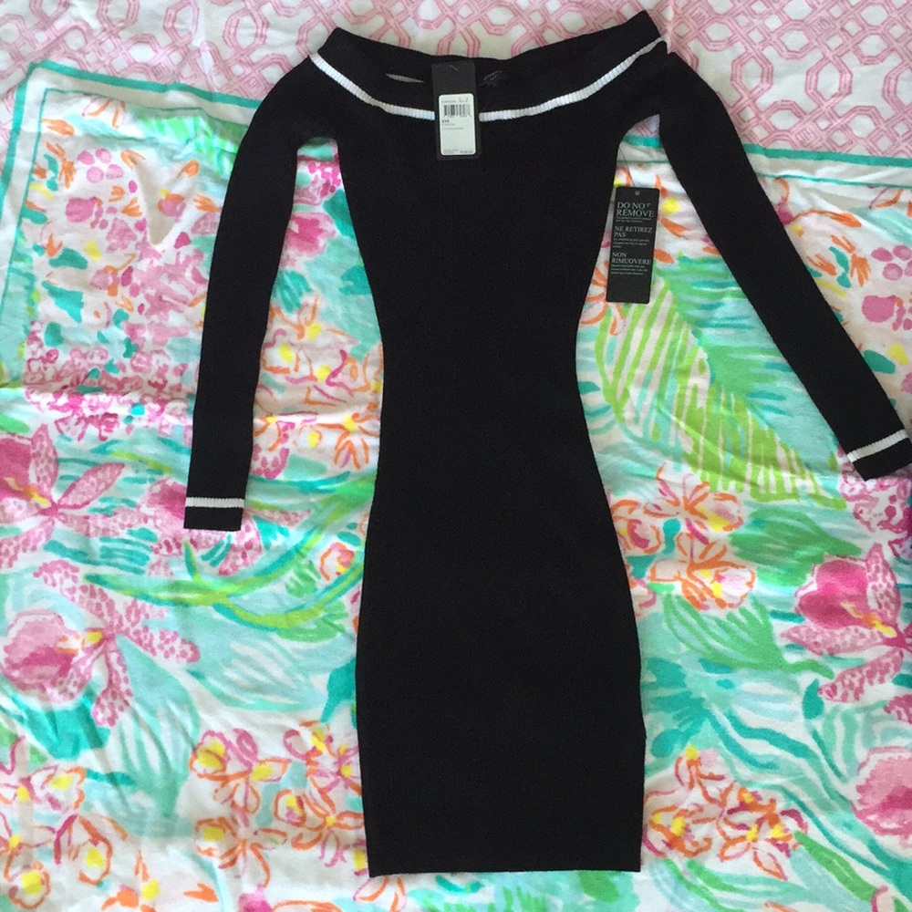 GUESS off the shoulder black tight dress